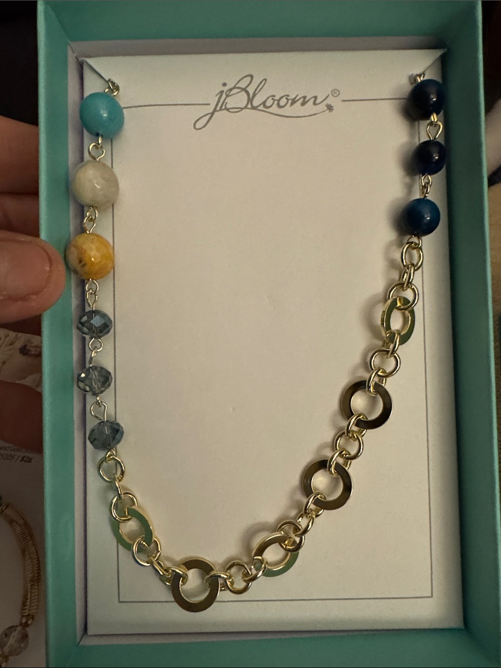 bloom Gold Chain Necklace with Blue, Teal, and Yellow Beads